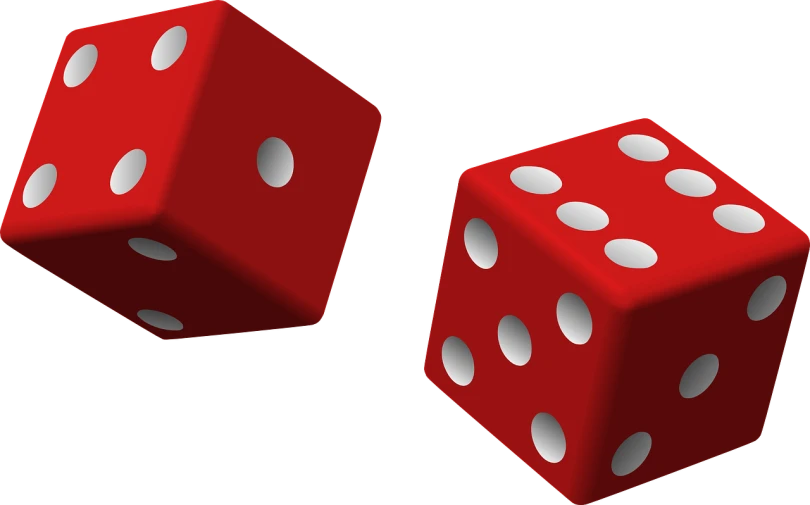 two red dice sitting next to each other, digital art, pixabay, isometry, facing sideways, kicking, scarlett hooft