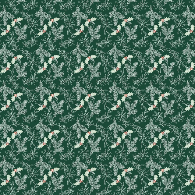 a pattern of holly leaves and berries on a green background, a digital rendering, inspired by William Morris, trending on polycount, hurufiyya, swallowtail butterflies, (snow), garis edelweiss, vintage - w 1 0 2 4