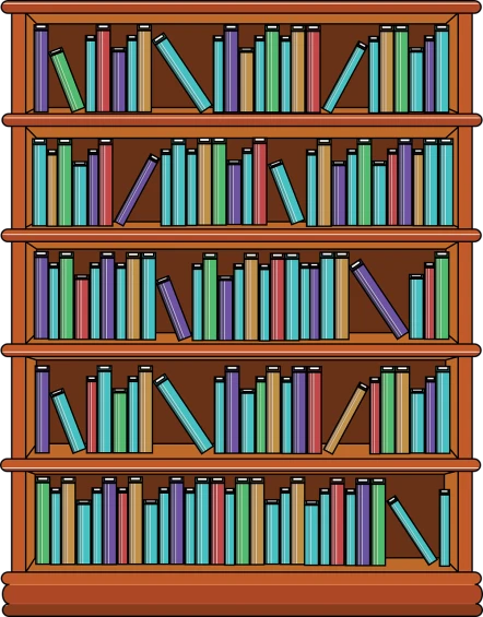 a book shelf filled with lots of books, an illustration of, colorful illustration, brown and cyan color scheme, full color illustration, wallpaper!