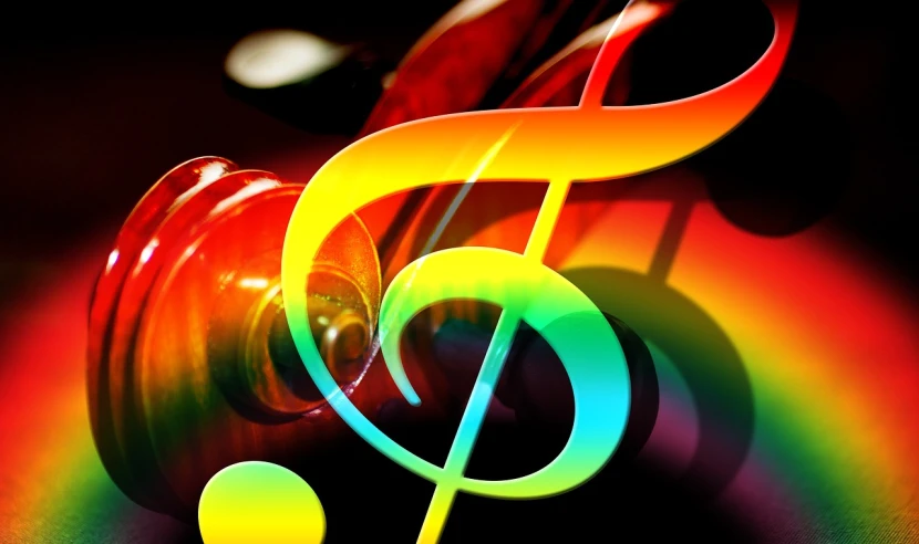 a close up of a musical note and a ball, by Eugeniusz Zak, shutterstock, digital art, vivid colors!, gavel, deep colours. ”, colorful”