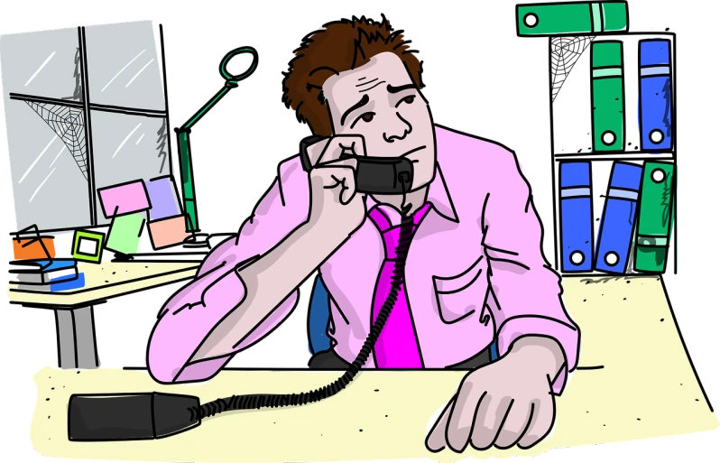 a man sitting at a desk talking on a cell phone, by Allen Jones, flickr, digital art, colored accurately, dean winchester, someone lost job, high contrast!