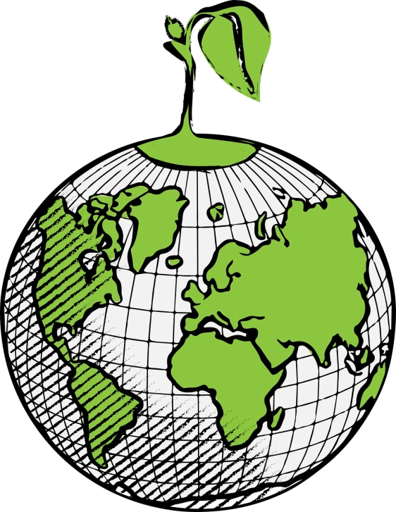 a globe with a leaf on top of it, by Joe Stefanelli, digitally drawn, hydroponic farms, frank kozik, graphic detail