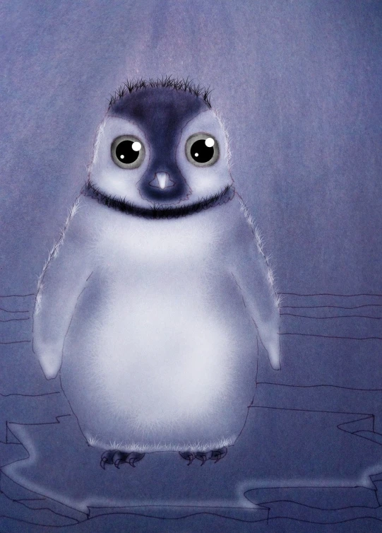 a penguin that is standing in the water, a digital rendering, inspired by Luo Ping, pop surrealism, closeup of an adorable, monochromatic airbrush painting, twilight ; digital painting, baymax