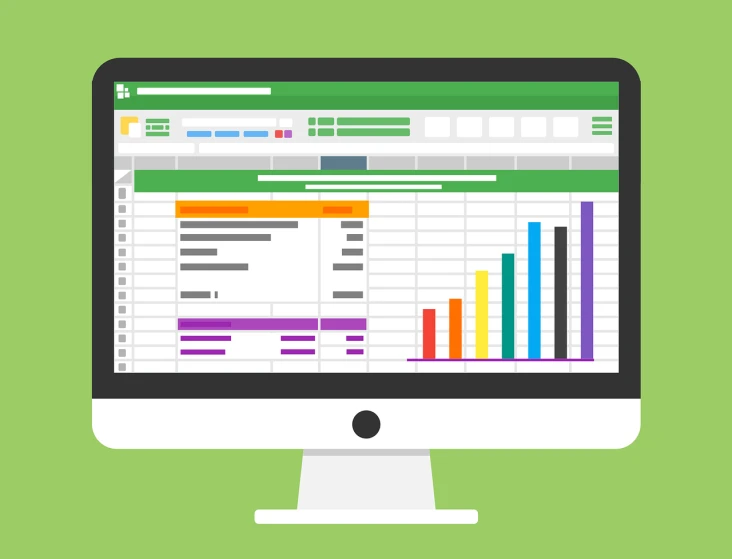 a computer monitor sitting on top of a desk, analytical art, green charts, material design, immaculately detailed, carnival