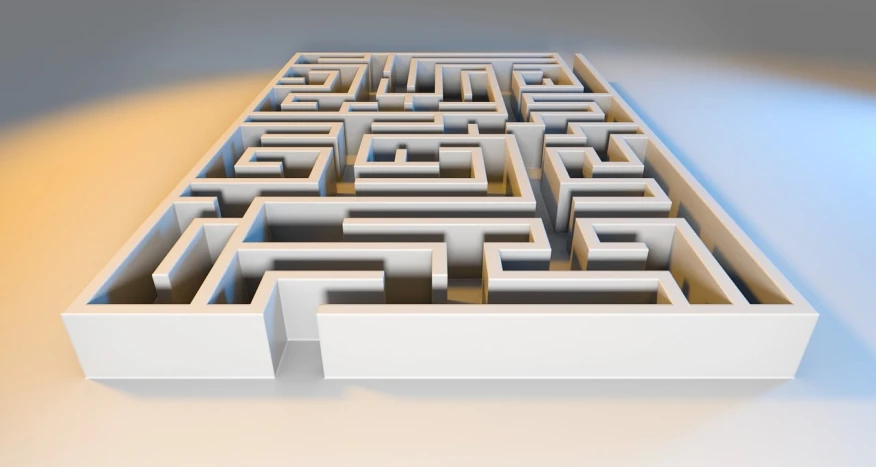 a large maze in the middle of a room, an ambient occlusion render, digital art, closeup photograph, lighting path traced, huge success, description