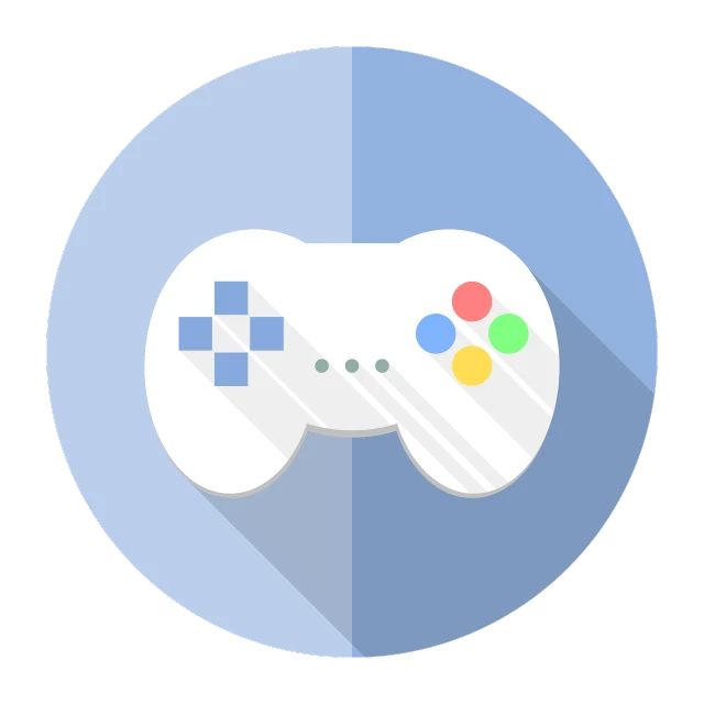 a video game controller with a long shadow, game icons, platformer, circle, flat - color