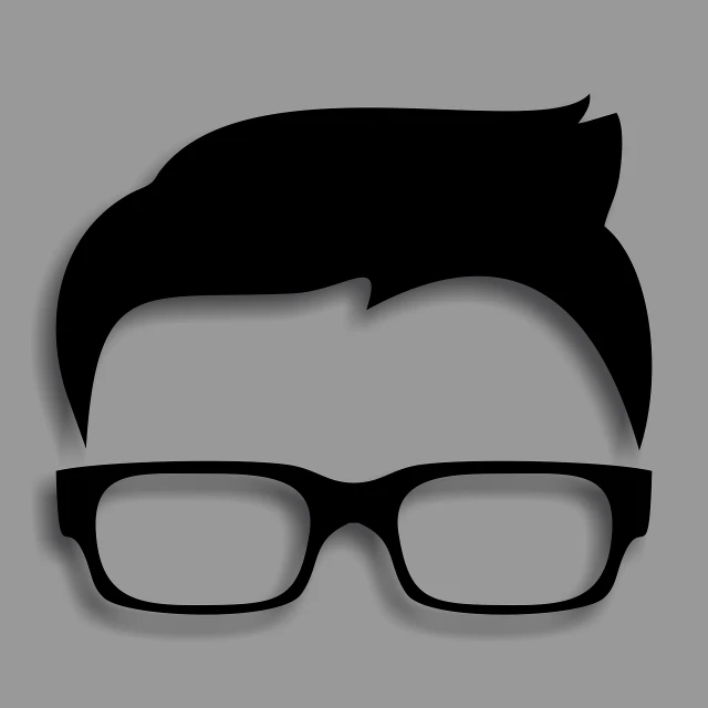 a silhouette of a man with glasses on a gray background, vector art, inspired by Oskar Lüthy, boy has short black hair, modern very sharp photo