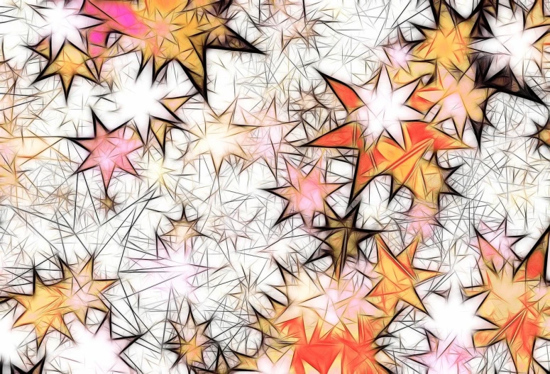 a bunch of stars that are next to each other, digital art, inspired by Lorentz Frölich, generative art, stained glass background, white background”, comic book texture, bright sparks