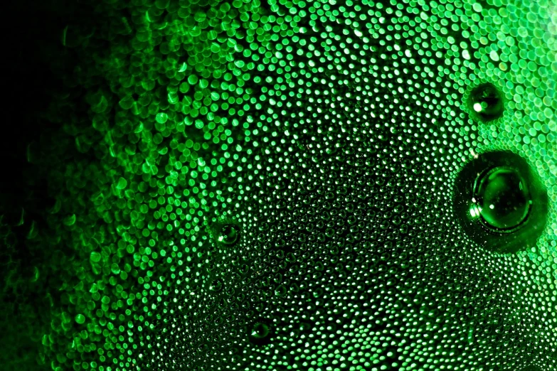 a close up of a bottle of water, a macro photograph, by Jon Coffelt, kinetic pointillism, green bioluminescent chrometype, trypophobia, gradient green black, iphone wallpaper