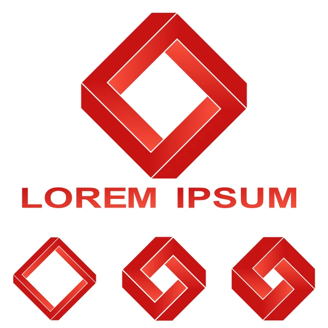 a set of four red square logos on a white background, by Lajos Vajda, abstract illusionism, lorem ipsum dolor sit amet, 3 d logo, ribbon, geometrical masterpiece