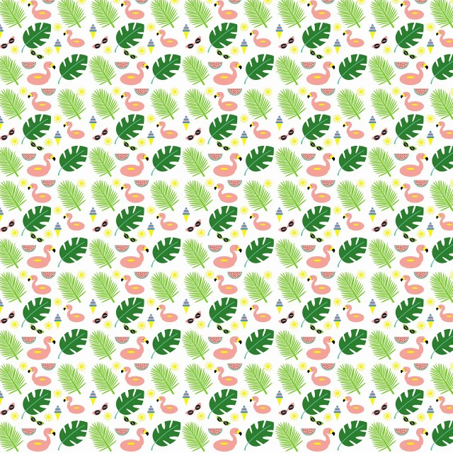 a pattern of tropical leaves and flamingos on a white background, inspired by Ota Bubeníček, pixabay, figuration libre, planner stickers, anime screenshot pattern, 🐿🍸🍋, sprite sheet