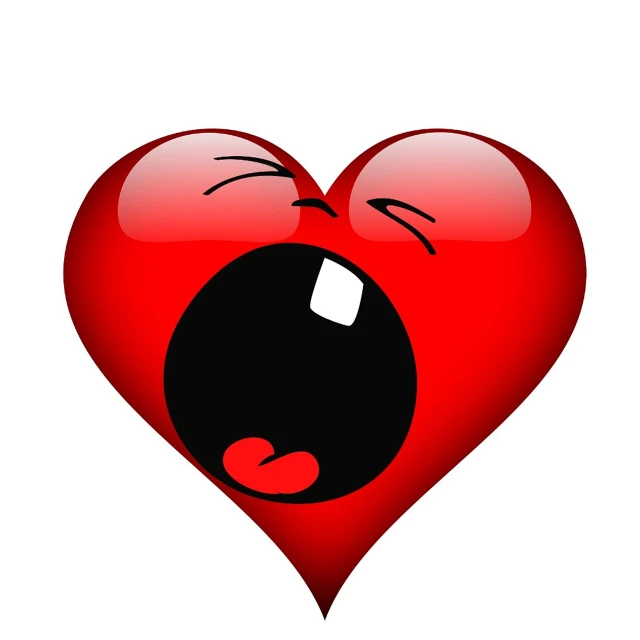 a red heart with an open mouth on a white background, a picture, pixabay, mingei, screaming and crying, sleep, singing for you, head bent back in laughter
