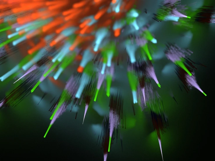 a close up of a firework on a black background, inspired by Lorentz Frölich, generative art, volumetric rainbow lighting, hd screenshot, red and green lighting, orange spike aura in motion