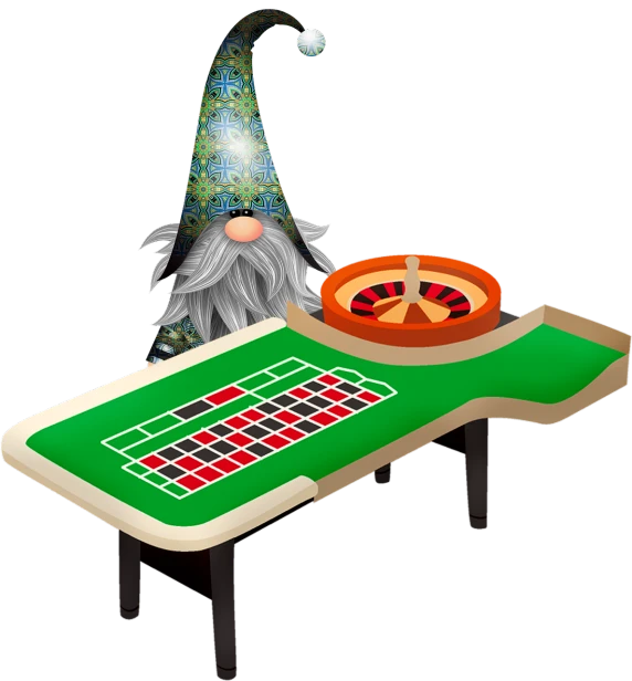 a gnome sitting at a table with a roule wheel, a digital rendering, poker face, clipart, swarovski, computer generated