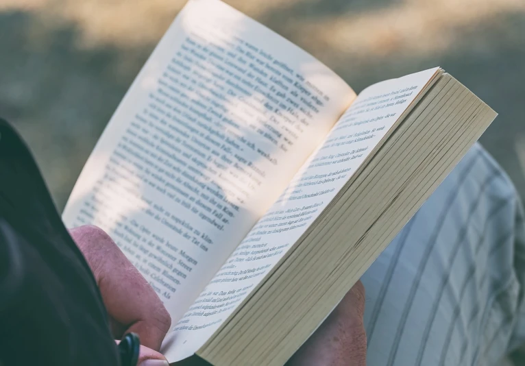 a close up of a person reading a book, by Romain brook, sunny environment, a wooden, edited, information