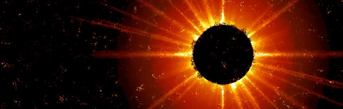 a close up of an object with a star in the background, by Joe Stefanelli, pixabay, digital art, the sun is exploding, huge black round hole, explosion of data fragments, camera glare in oil style