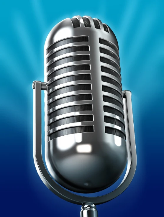 a close up of a microphone on a blue background, a digital rendering, by Bob Ringwood, shutterstock, digital art, highly detailed perfect render, stock photo, phone photo, shiny crisp finish