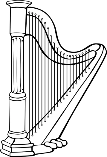 a white harp on a black background, lineart, pixabay, computer art, ( ( railings ) ), bridge, irish, 27