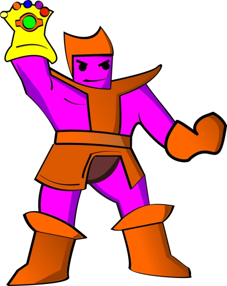 a cartoon character with a crown on his head, inspired by Victor Moscoso, digital art, fighting stance energy, galactus!!!!, an axe elemental, blocky