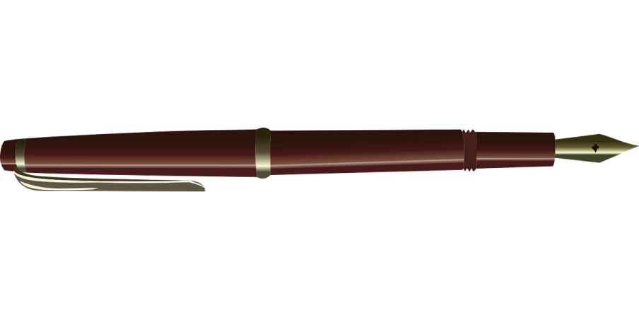 a close up of a fountain pen on a black background, by Andrei Kolkoutine, polycount, reddish - brown, low quality 3d model, flat color, ww 2