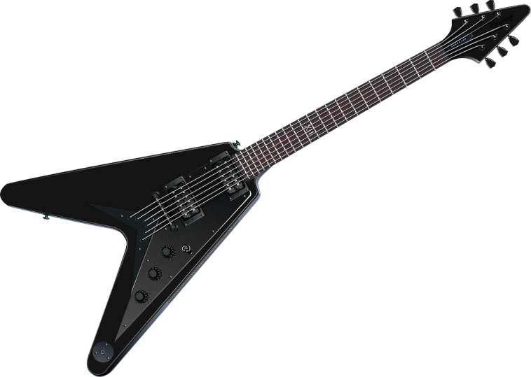 a black electric guitar on a white background, inspired by Ren Bonian, flat triangle - shaped head, nekro iii, glossy surface, artists rendition