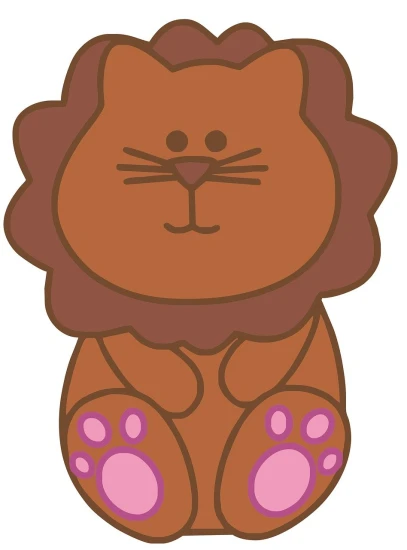 a cartoon lion sitting on its hind legs, inspired by Nyuju Stumpy Brown, sōsaku hanga, brown and pink color scheme, !!! cat!!!, rabbit_bunny, king of the jungle