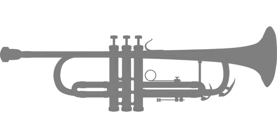 a silver trumpet on a black background, an ambient occlusion render, polycount, bauhaus, diagram schematic, grainy low quality, [[fantasy]], band