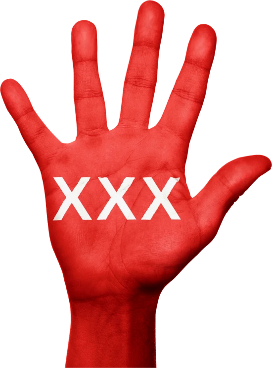 a person's hand with the word xx painted on it, a stock photo, pexels, award winning seductive, fine details. red, open palm, from twin peaks