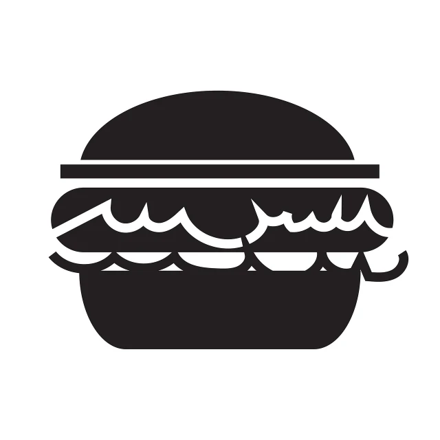 a black and white picture of a hamburger, vector art, high quality illustration, svg illustration, orthodox, b - roll