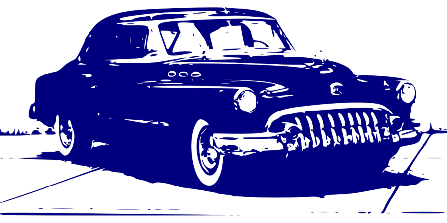 a blue car parked in a parking lot, a sketch, by Wayne Reynolds, flickr, pop art, ( ( dithered ) ), black light, 1950s art deco, on black background