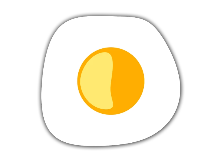 a fried egg sitting on top of a white plate, an illustration of, minimalism, on a flat color black background, difraction from back light, clipart, emoji