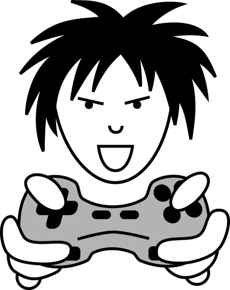 a person holding a video game controller in their hands, vector art, inspired by Miyamoto, pixabay contest winner, shock art, angry facial expression, sarah andersen, icon black and white, x - box