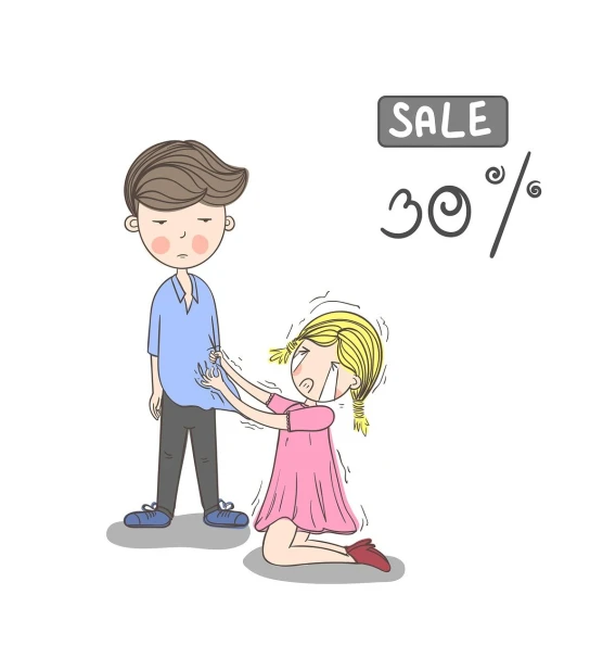 a man standing next to a little girl in a pink dress, an illustration of, sales, unconscious, 3 0 s, poster illustration