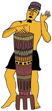 a man that is standing next to a drum, inspired by Emory Douglas, pixabay, totem pole, created in adobe illustrator, hands, safari