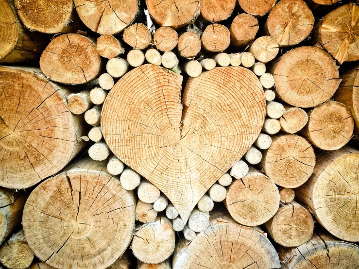 a heart shaped piece of wood sitting on top of a pile of logs, a photo, wallpaper background, very crisp details, blond, woodfired