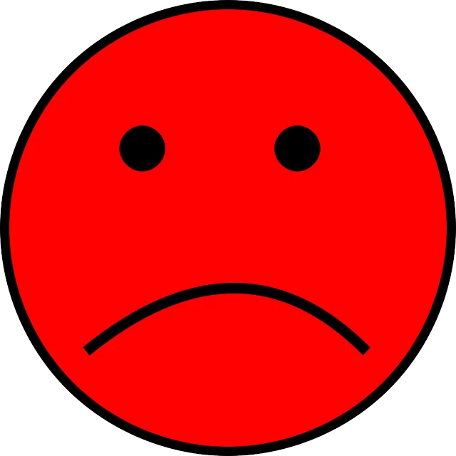 a red smiley face with a sad expression, a picture, sad men, empty, stern, redundancy