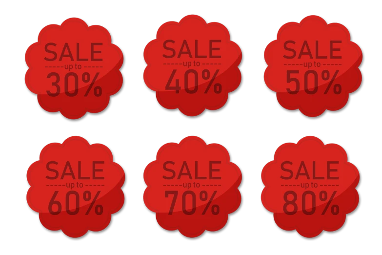 a set of red sale tags on a black background, digital art, digital art, cloud, flat icon, 70s photo, 8 0 0 mm