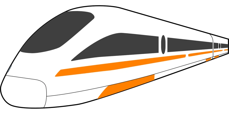 a white and orange train on a track, a cartoon, trending on pixabay, sleek streamlined design, ( side ) profile, beijing, plan
