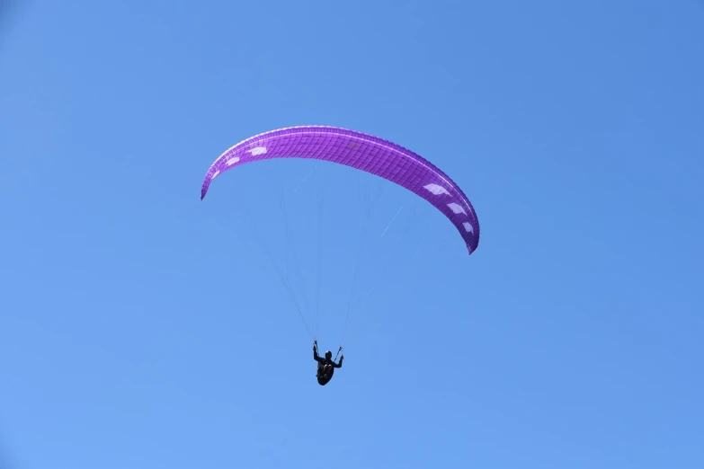 a person that is in the air with a parachute, a picture, by Alison Watt, shutterstock, purple. smooth shank, seen from far away, buggy, elevation