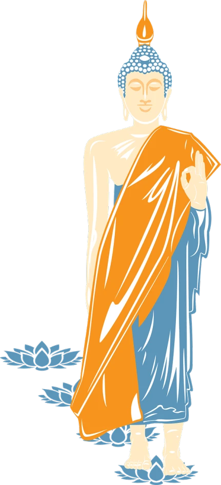 a person that is standing in the water, vector art, inspired by Gustave Boulanger, trending on pixabay, art nouveau, wearing a sari, coloured in blueberra and orange, large draped cloth, with a black background