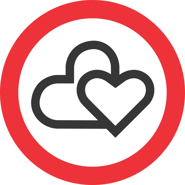 a heart shaped padlock on top of a cloud, a picture, pixabay, vector graphics forum badge, black and white with red hearts, clean environment, circular logo