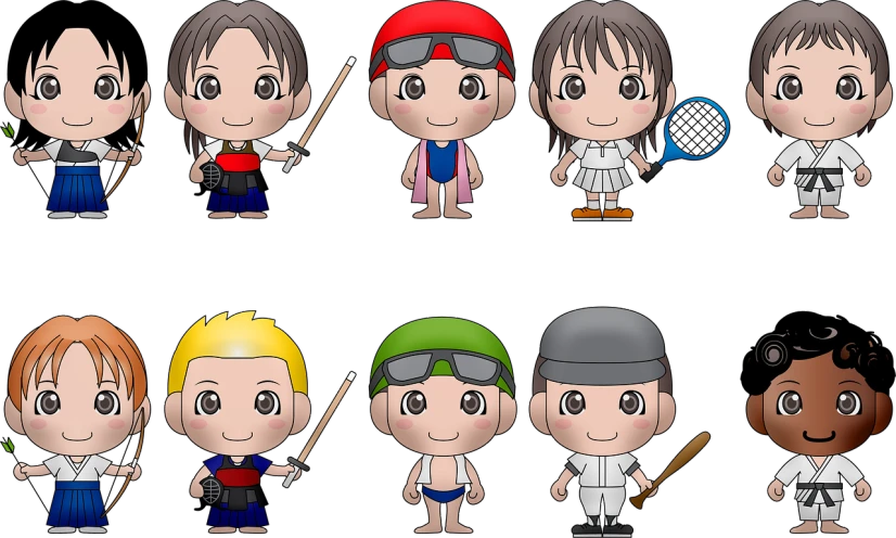 a bunch of cartoon characters in different poses, inspired by Eiichiro Oda, dau-al-set, style as nendoroid, fencer, cartoon style illustration, detailed image