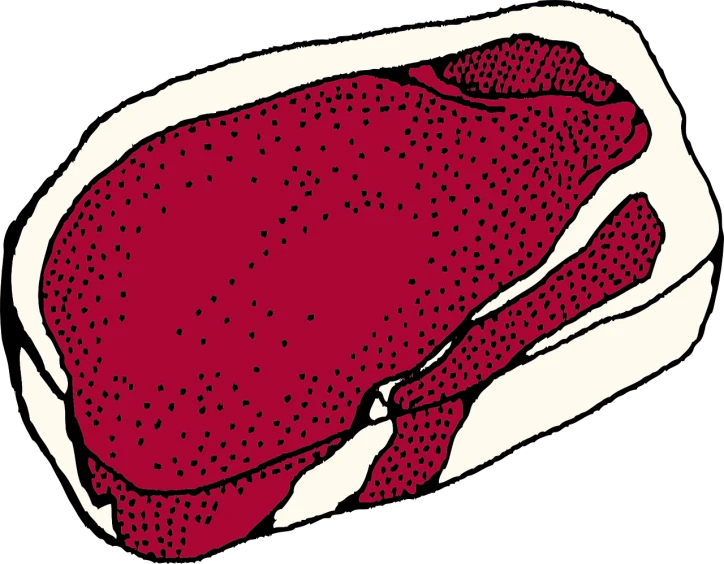 a piece of meat sitting on top of a white plate, a digital rendering, by Jesse Richards, sōsaku hanga, colored woodcut, dark red, meat texture, cell shaded cartoon