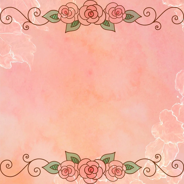 a pink watercolor background with roses and leaves, inspired by Katsushika Ōi, flickr, art nouveau, iron frame, graffiti _ background ( smoke ), peach and goma style, middle shot