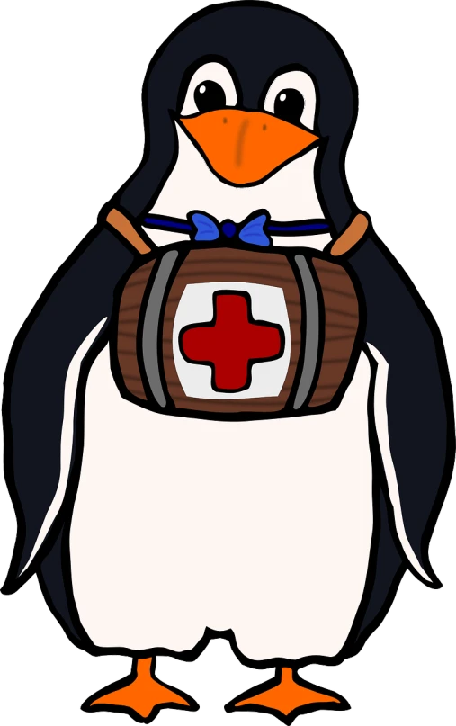 a penguin with a first aid sign on its chest, 1128x191 resolution, harry volk clip art style, barrel chested, (doctor)