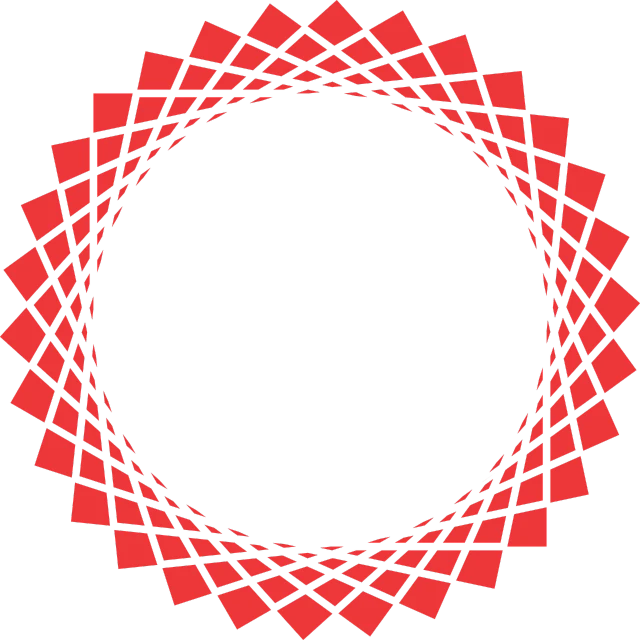 a red circular design on a black background, inspired by Otto Piene, op art, girih, inside stylized border, sharp geometrical squares, ring of fire