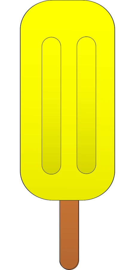 a yellow popsicle sitting on top of a wooden stick, inspired by David B. Mattingly, !!! very coherent!!! vector art, symmetrical front view, electrode, black. yellow