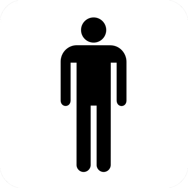 a black and white silhouette of a man, a cartoon, by Andrei Kolkoutine, pixabay, bathroom, symmetric body, square, leg high