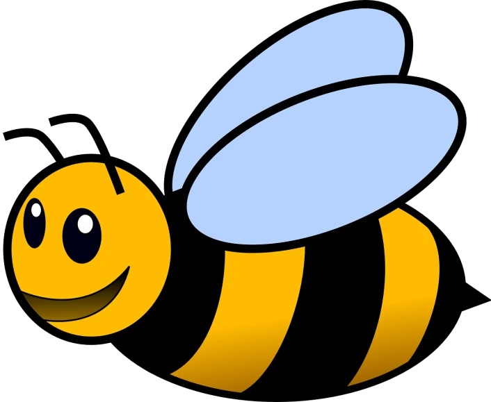 a bee with a smile on its face, a screenshot, pixabay, on a flat color black background, genie, based on bumblebee, clean and simple design