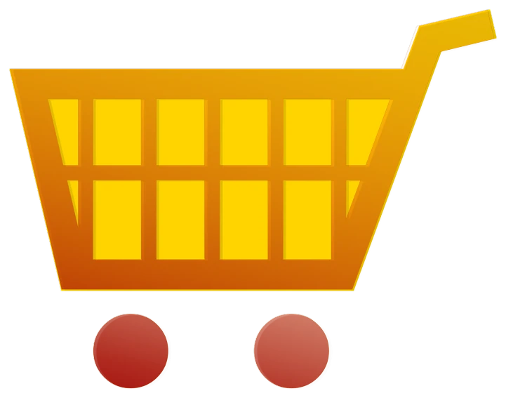 a yellow shopping cart on a black background, pixabay, bauhaus, orange, cartoonish, panel, high res